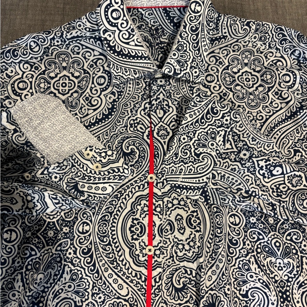 Bugatchi Navy and White Paisley Shirt